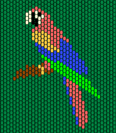 Схемы попугаев для мозаичного или кирпичного плетения